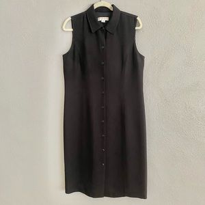 Womens Straight Shift Dress Size 12 Black Button Down Collared Casual Corner